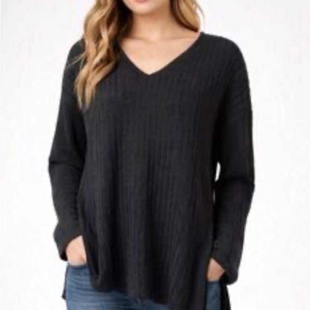 Smartwool Shadow Pine V-Neck Rib Sweater Black Wool Blend Size Small